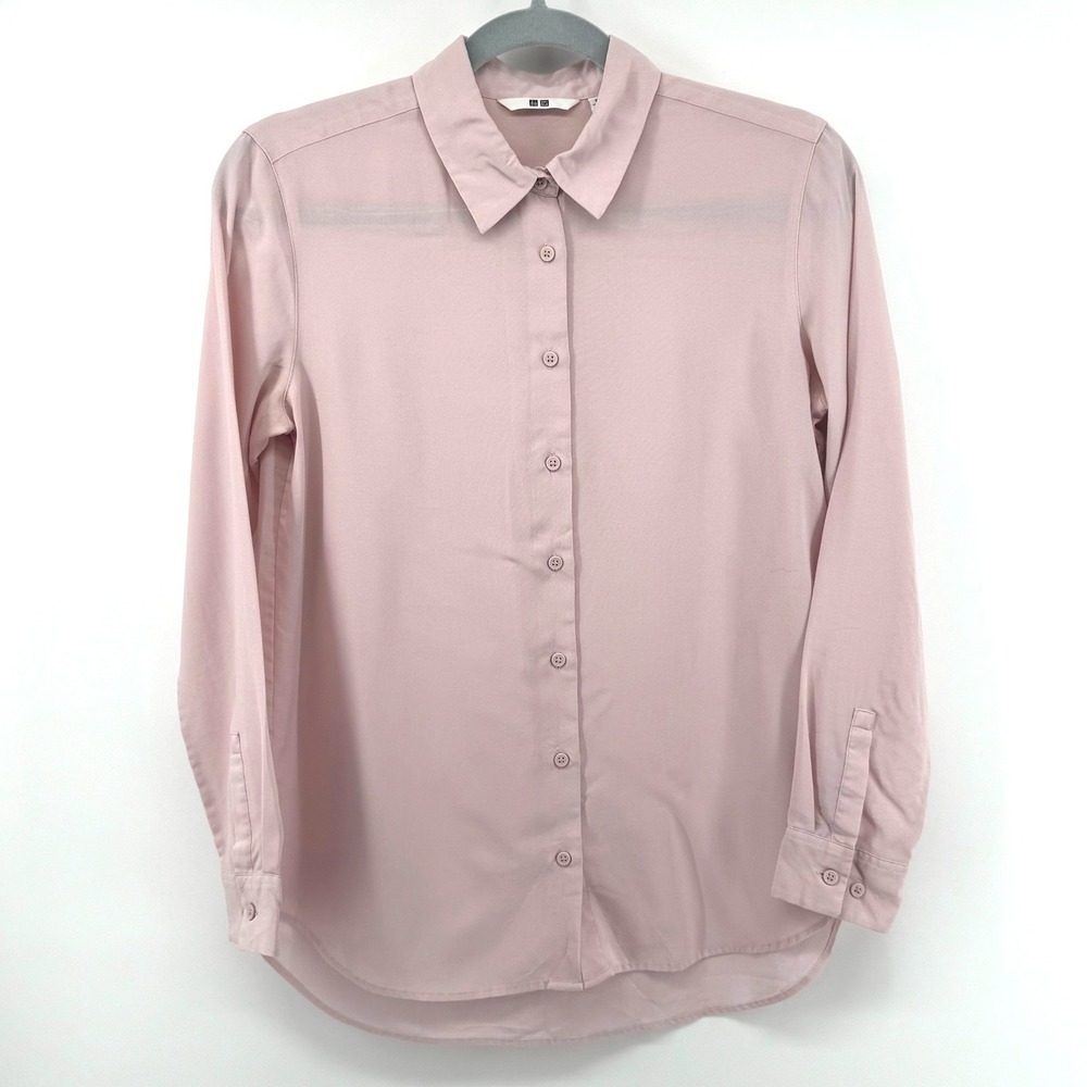 Uniqlo Button Down Shirt Women XS Pink Rayon Long Sleeve Office Soft Girl Top